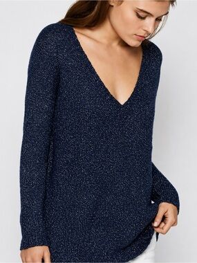 Soft Joie navy blue metallic wool blend sweater, XS